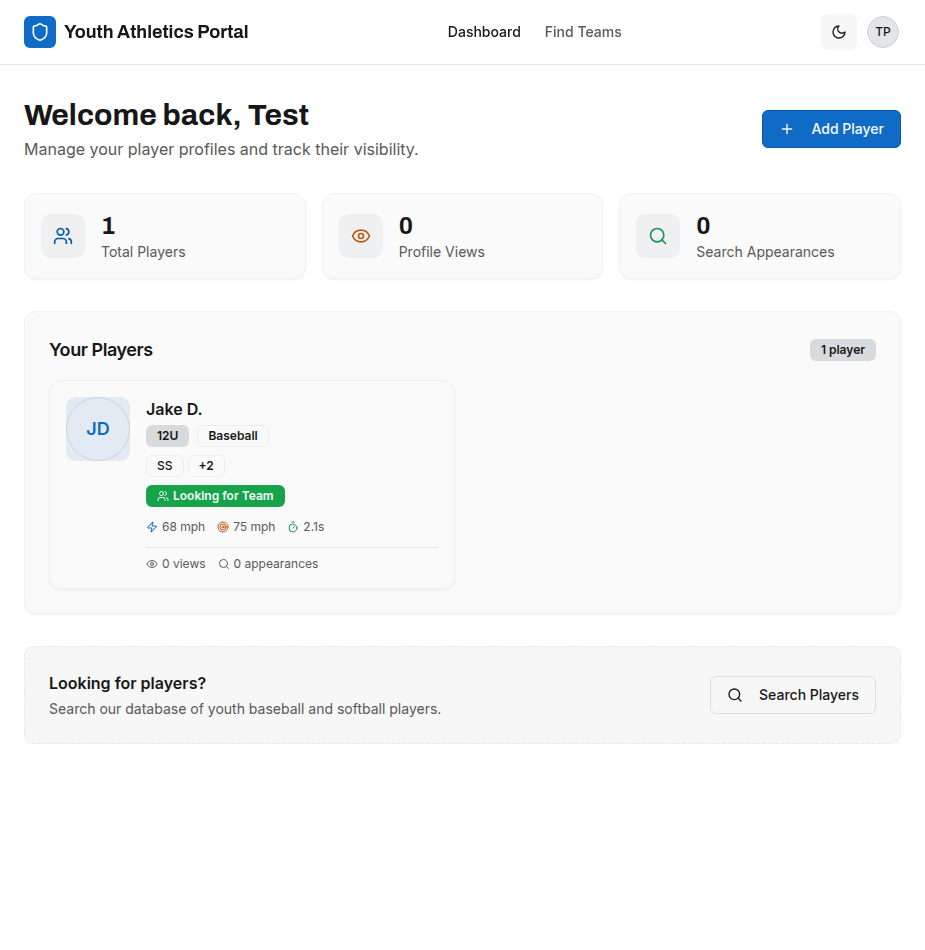 Youth Athletics Portal screenshot
